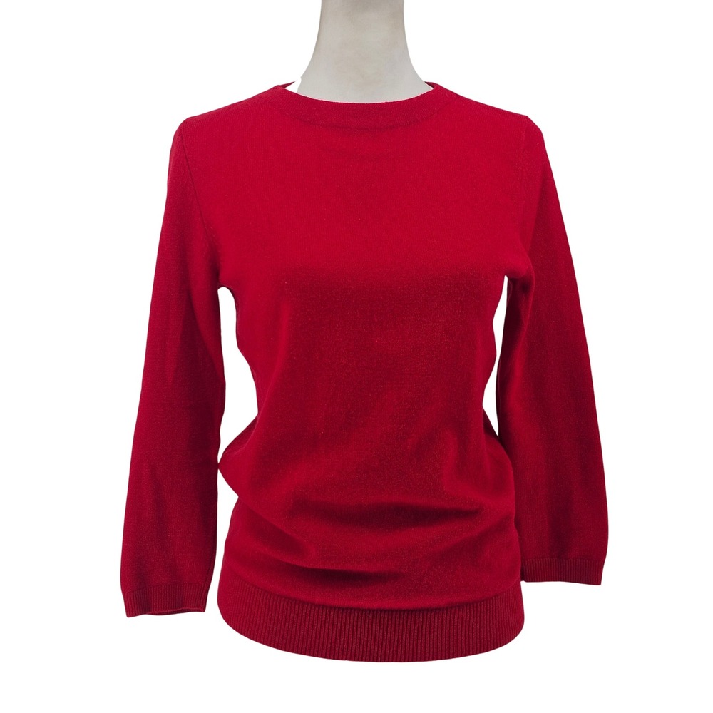 Talbots Cashmere Sweater S Red 3/4 Sleeve Quiet Luxury Preppy Classic Office